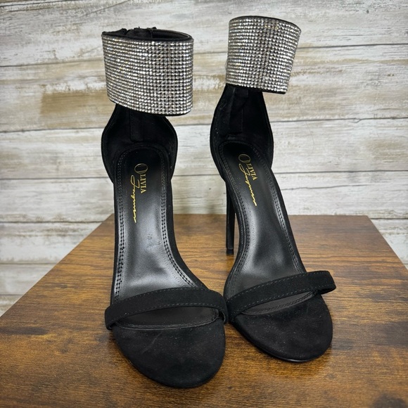 Olivia Jaymes Women’s Black Bling Ankle Strap Stiletto Heels Women’s size - Picture 4 of 10